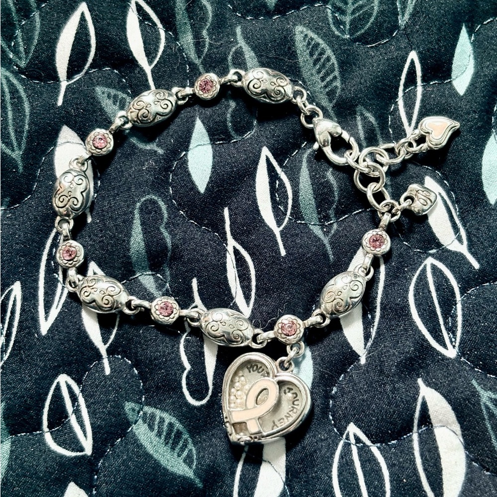 Silver Brighton Heart Charm Bracelet supporting Breast Cancer.